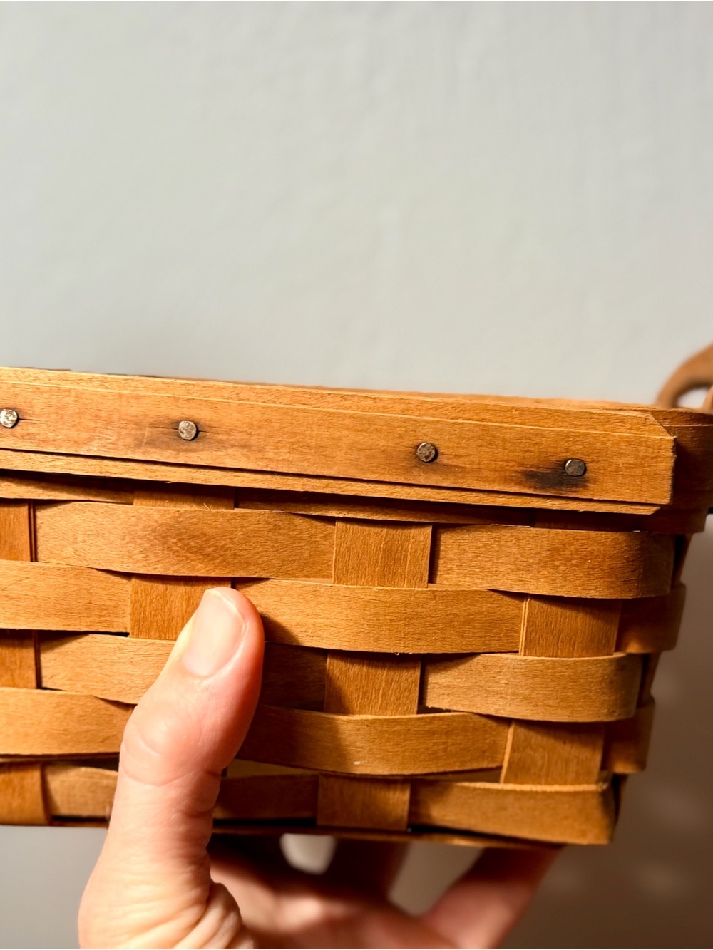 Vintage Longaberger Small Market Basket | Handwoven Wood, Leather Handles - Picture 6 of 12